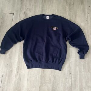 Vintage jerzzes  tag Navy 'God Bless America' Embroidered Crewneck Sweatshirt